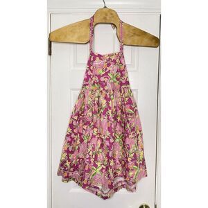Lilly Pulitzer Youth Cotton Halter‎ Mini Dress Jungle Floral Pink 14